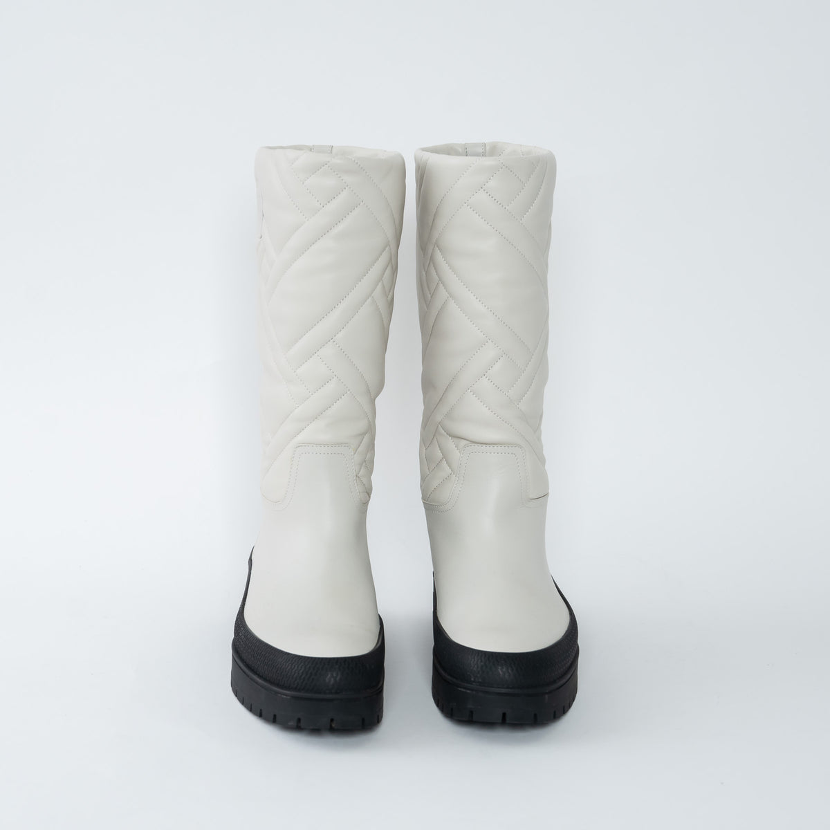 Hermes White Quilted Goatskin Leather Fuji Rain Boots Size 36