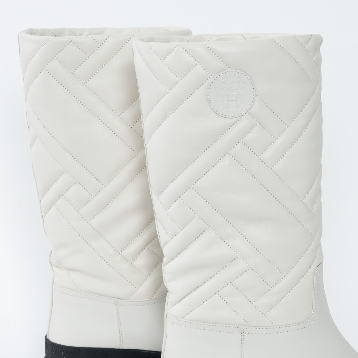 Hermes White Quilted Goatskin Leather Fuji Rain Boots Size 36