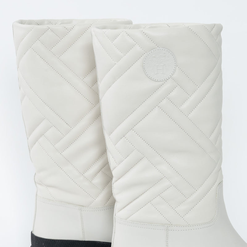 Hermes White Quilted Goatskin Leather Fuji Rain Boots Size 36