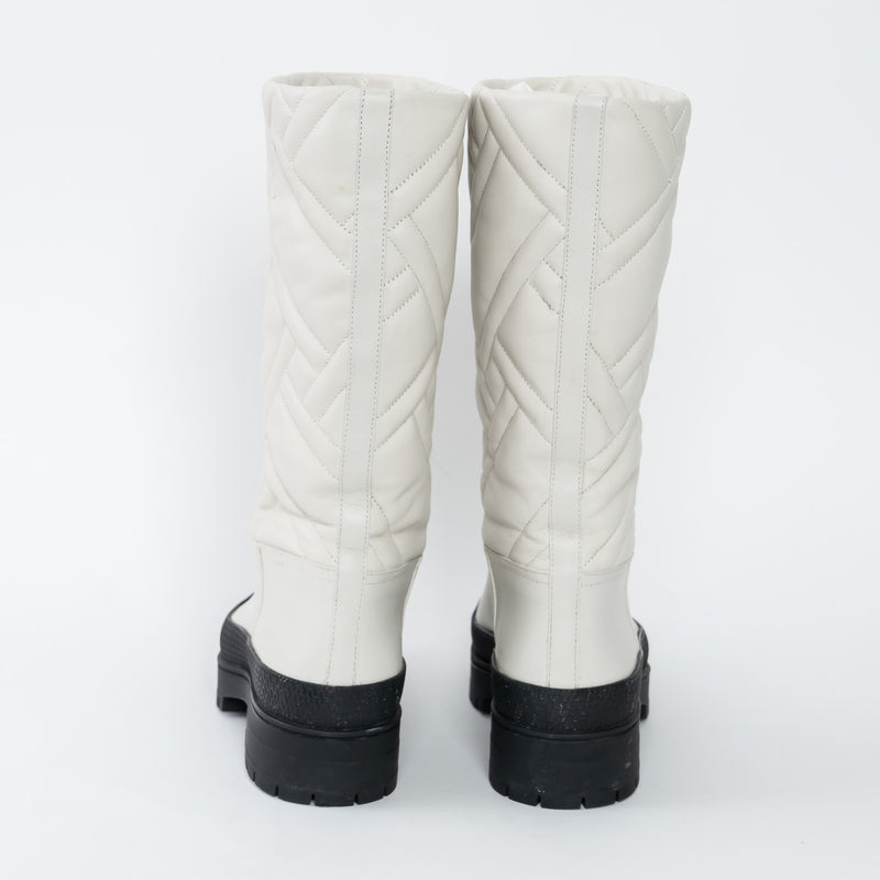 Hermes White Quilted Goatskin Leather Fuji Rain Boots Size 36