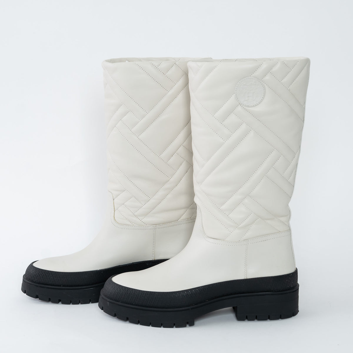 Hermes White Quilted Goatskin Leather Fuji Rain Boots Size 36