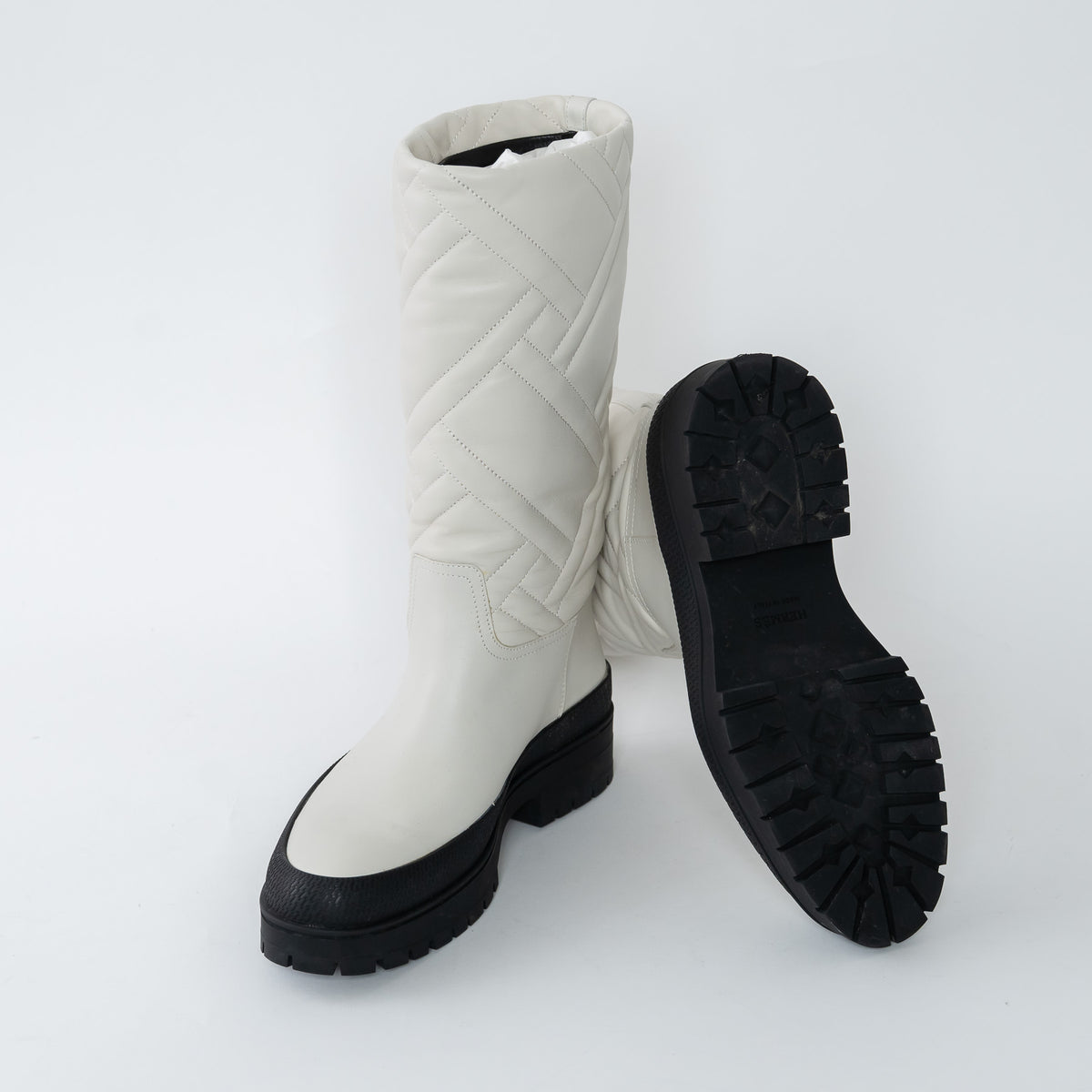 Hermes White Quilted Goatskin Leather Fuji Rain Boots Size 36