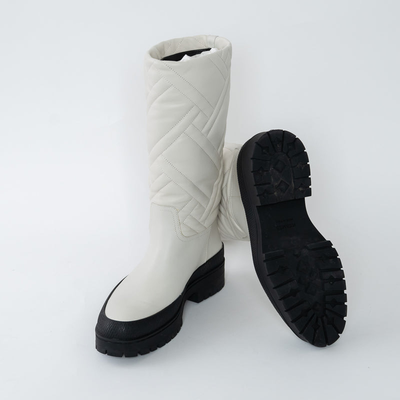 Hermes White Quilted Goatskin Leather Fuji Rain Boots Size 36