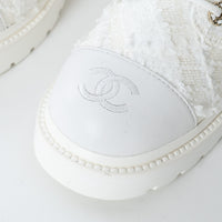 Pre-Loved Chanel™ White Tweed Brave Combat Boots Size 37.5C