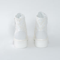 Pre-Loved Chanel™ White Tweed Brave Combat Boots Size 37.5C
