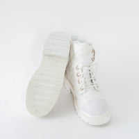 Pre-Loved Chanel™ White Tweed Brave Combat Boots Size 37.5C