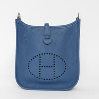 Hermes Blue Tie Clemence Leather Mini Evelyne 16