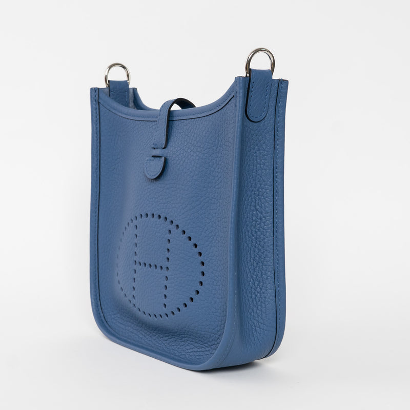 Hermes Blue Tie Clemence Leather Mini Evelyne 16