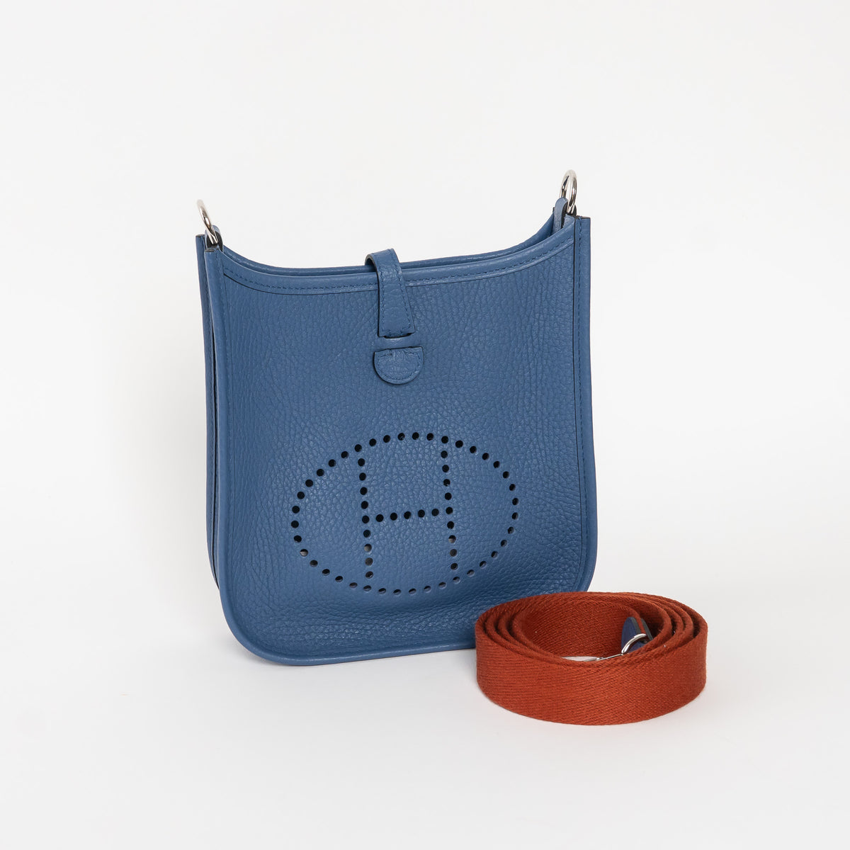 Hermes Blue Tie Clemence Leather Mini Evelyne 16