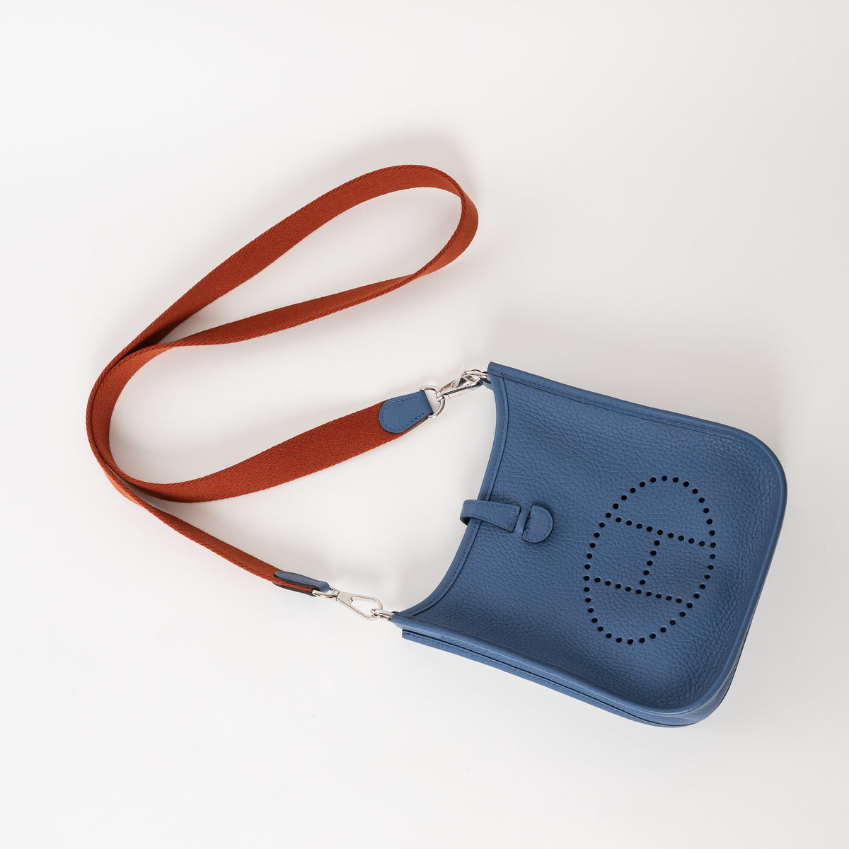 Hermes Blue Tie Clemence Leather Mini Evelyne 16