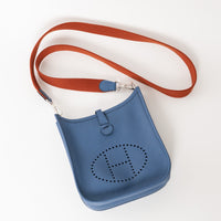 Hermes Blue Tie Clemence Leather Mini Evelyne 16