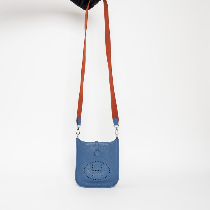 Hermes Blue Tie Clemence Leather Mini Evelyne 16