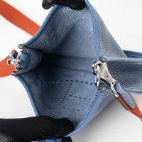 Hermes Blue Tie Clemence Leather Mini Evelyne 16