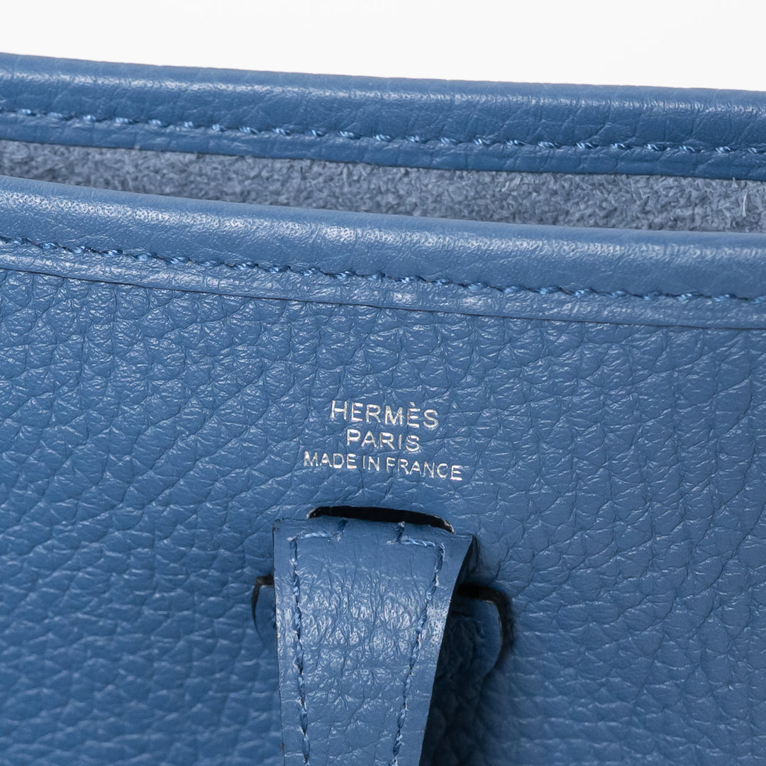 Hermes Blue Tie Clemence Leather Mini Evelyne 16