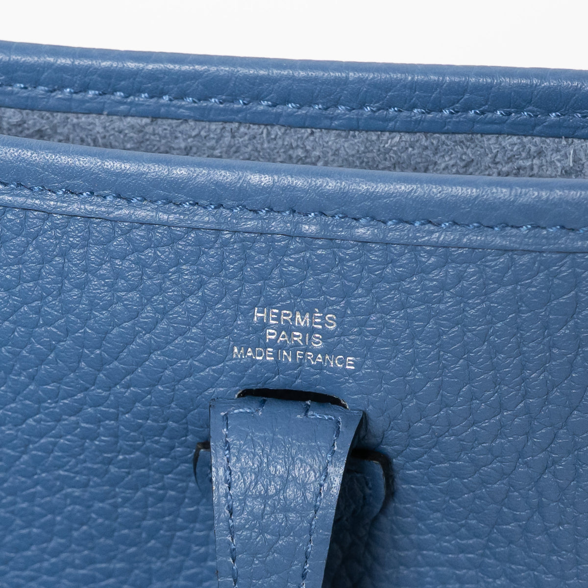 Hermes Blue Tie Clemence Leather Mini Evelyne 16