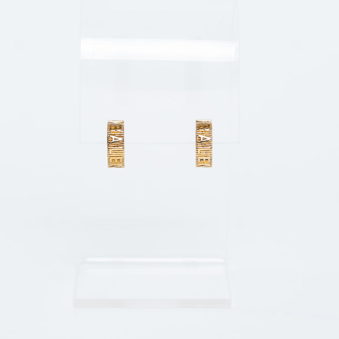 Balenciaga 18k Gold Vermeil Striped Hoop Logo Earrings