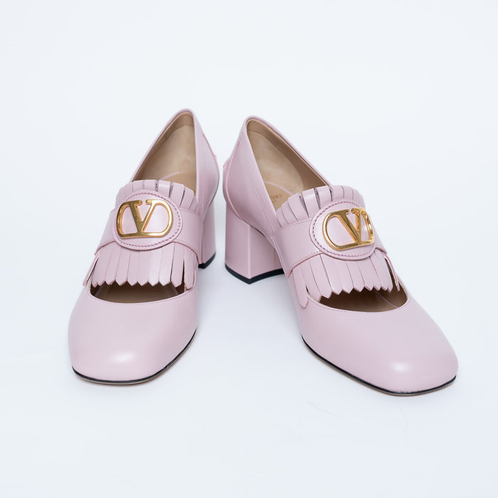 Valentino Blush Leather VLogo Pumps with Fringe Detail Size 41