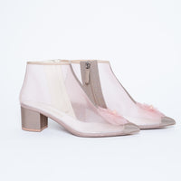 Pre-Loved Chanel™ Blush Pink Mesh Booties with Camellia Detail Size 38