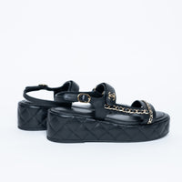 Pre-Loved Chanel™ Quilted Leather Platform Sandals with Chain Details Size 39.5