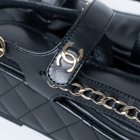 Pre-Loved Chanel™ Quilted Leather Platform Sandals with Chain Details Size 39.5