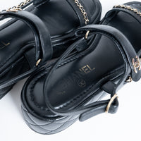 Pre-Loved Chanel™ Quilted Leather Platform Sandals with Chain Details Size 39.5