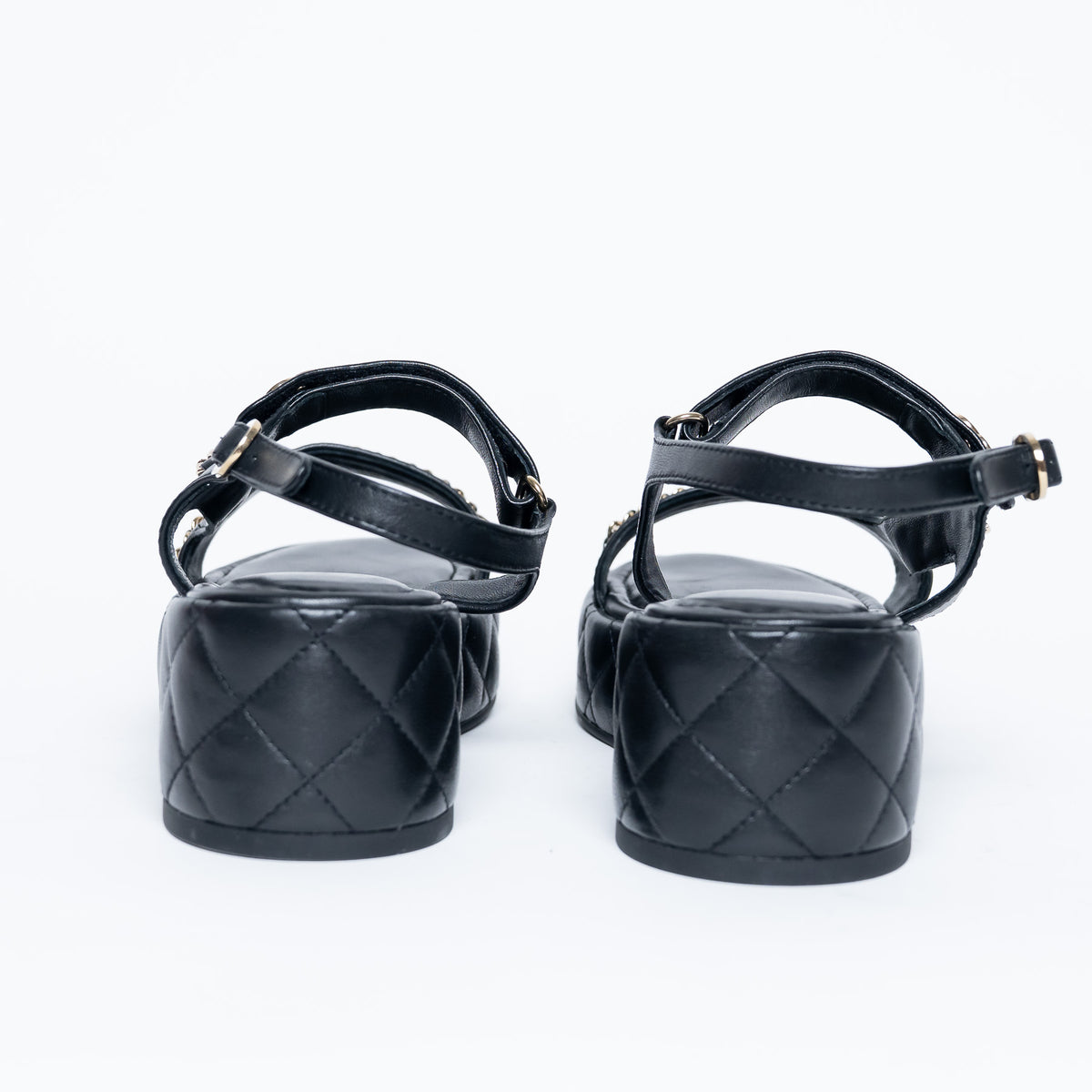 Pre-Loved Chanel™ Quilted Leather Platform Sandals with Chain Details Size 39.5