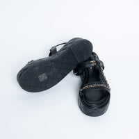 Pre-Loved Chanel™ Quilted Leather Platform Sandals with Chain Details Size 39.5