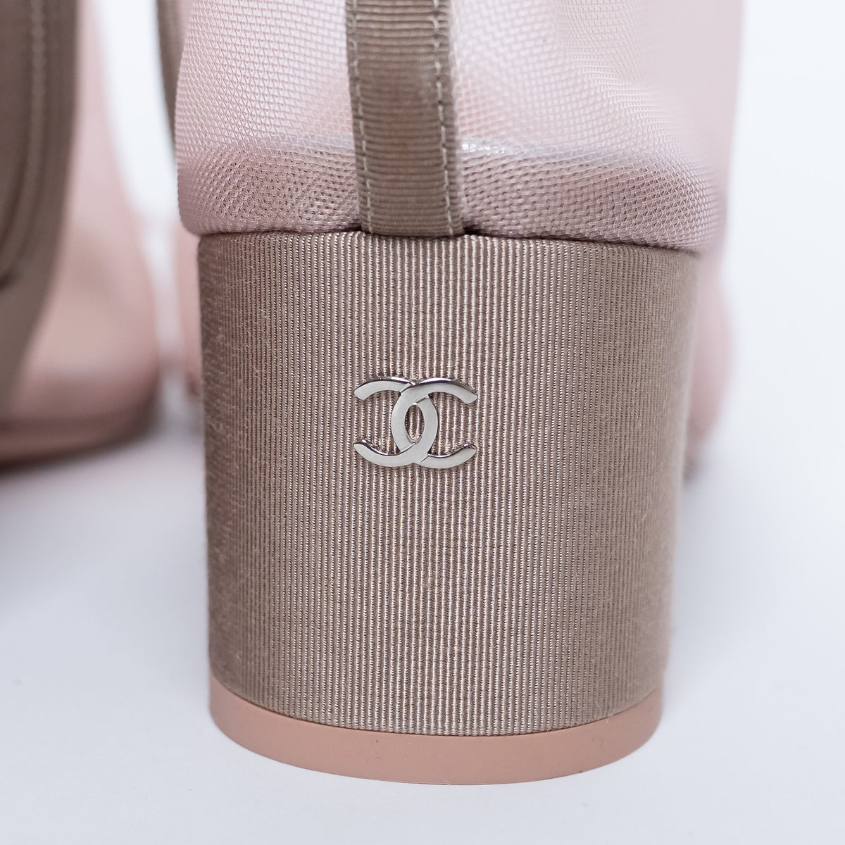 Pre-Loved Chanel™ Blush Pink Mesh Booties with Camellia Detail Size 38