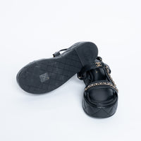 Pre-Loved Chanel™ Quilted Leather Platform Sandals with Chain Details Size 39.5