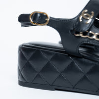 Pre-Loved Chanel™ Quilted Leather Platform Sandals with Chain Details Size 39.5