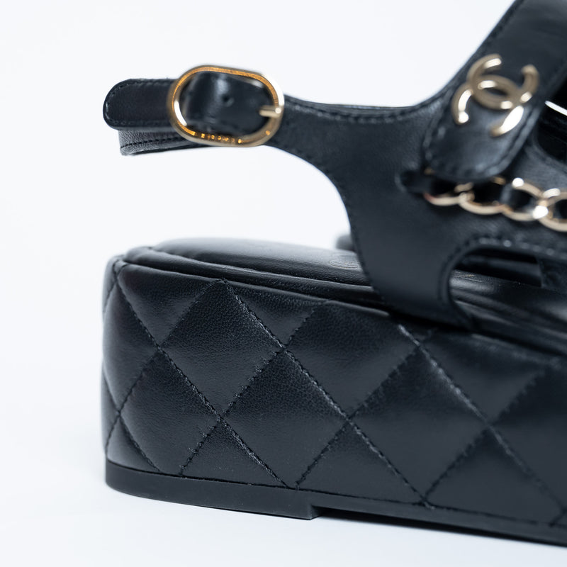 Pre-Loved Chanel™ Quilted Leather Platform Sandals with Chain Details Size 39.5