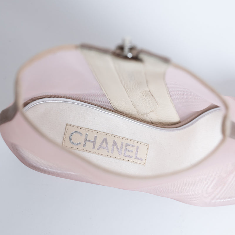 Pre-Loved Chanel™ Blush Pink Mesh Booties with Camellia Detail Size 38
