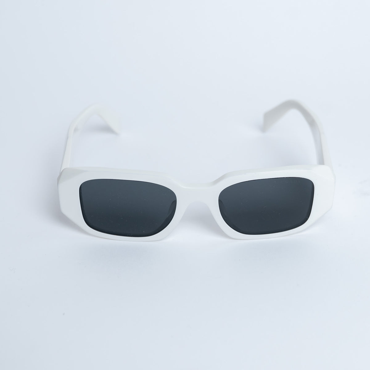 Prada White Rectangle Frame Sunglasses with Grey Lenses