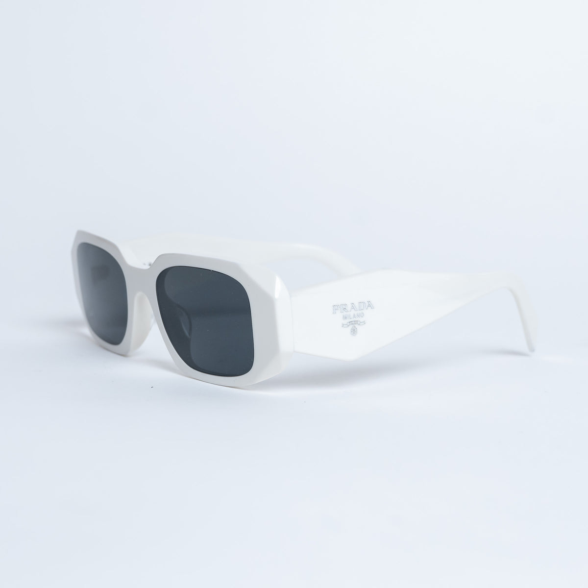 Prada White Rectangle Frame Sunglasses with Grey Lenses