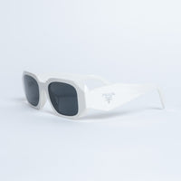 Prada White Rectangle Frame Sunglasses with Grey Lenses