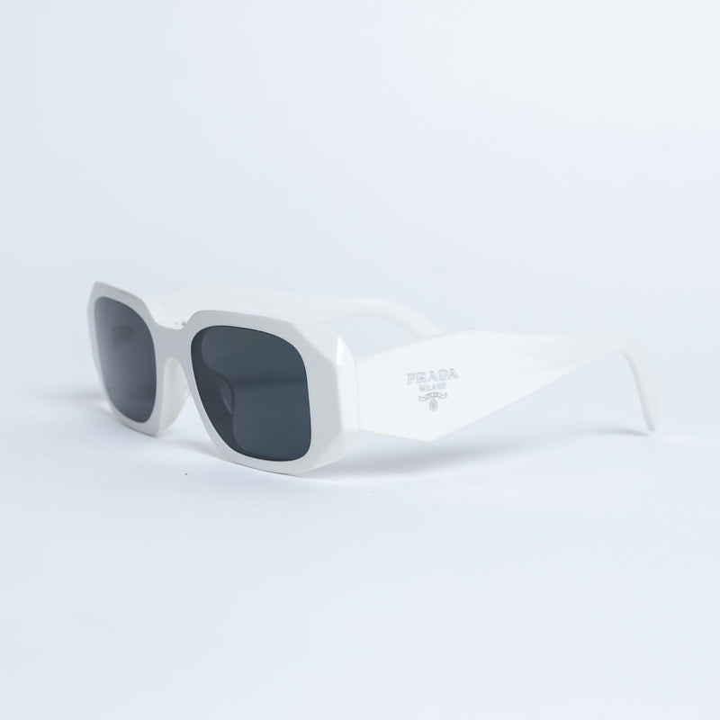 Prada White Rectangle Frame Sunglasses with Grey Lenses