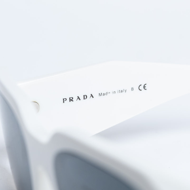 Prada White Rectangle Frame Sunglasses with Grey Lenses