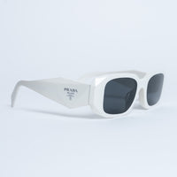 Prada White Rectangle Frame Sunglasses with Grey Lenses