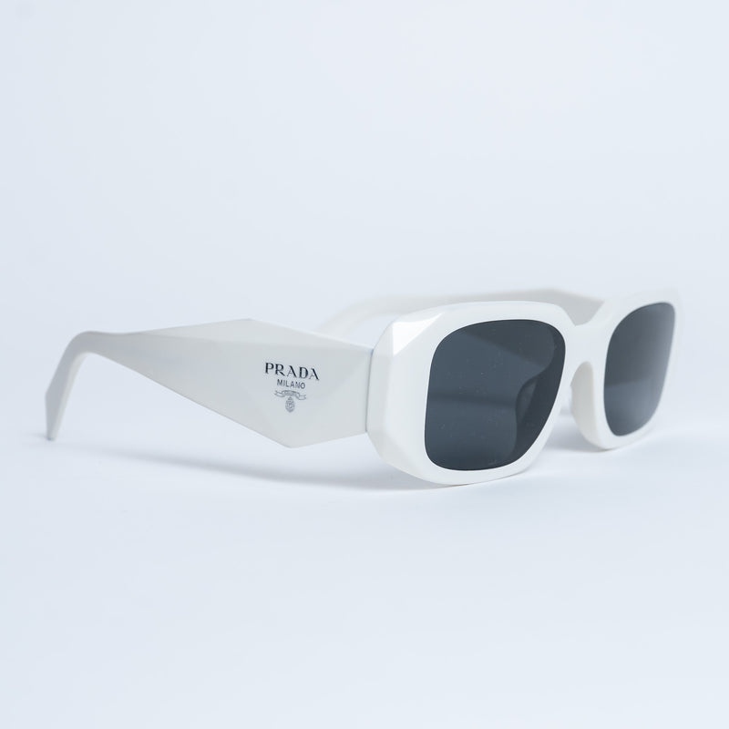 Prada White Rectangle Frame Sunglasses with Grey Lenses