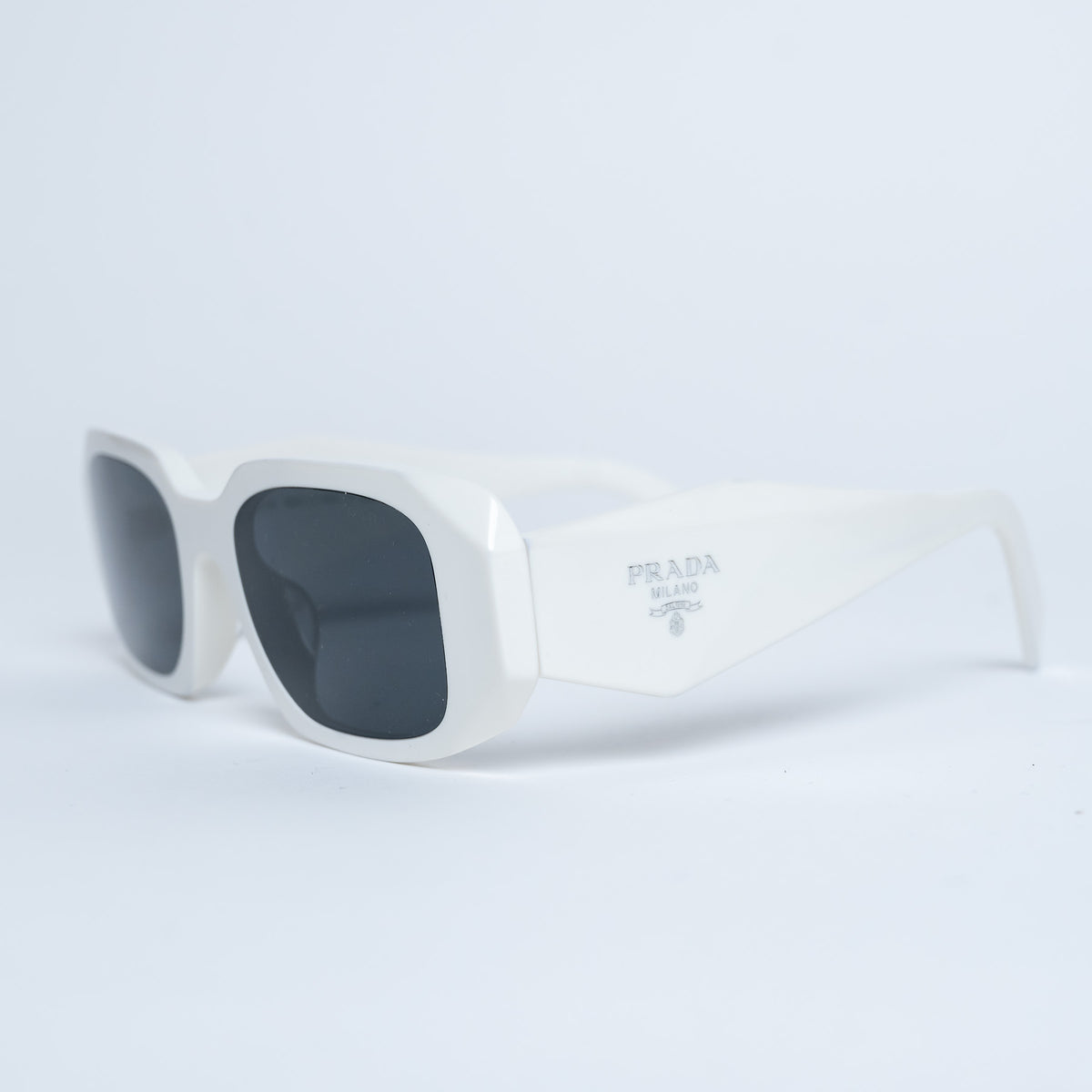 Prada White Rectangle Frame Sunglasses with Grey Lenses