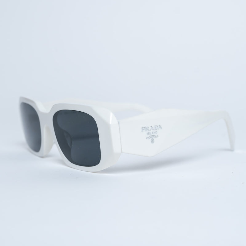 Prada White Rectangle Frame Sunglasses with Grey Lenses