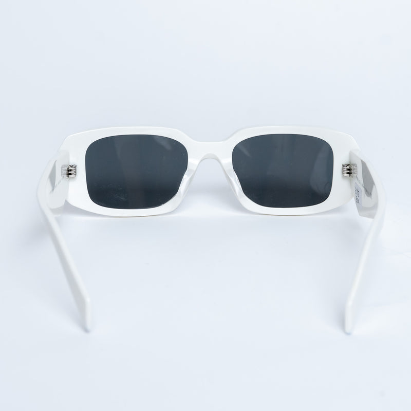 Prada White Rectangle Frame Sunglasses with Grey Lenses