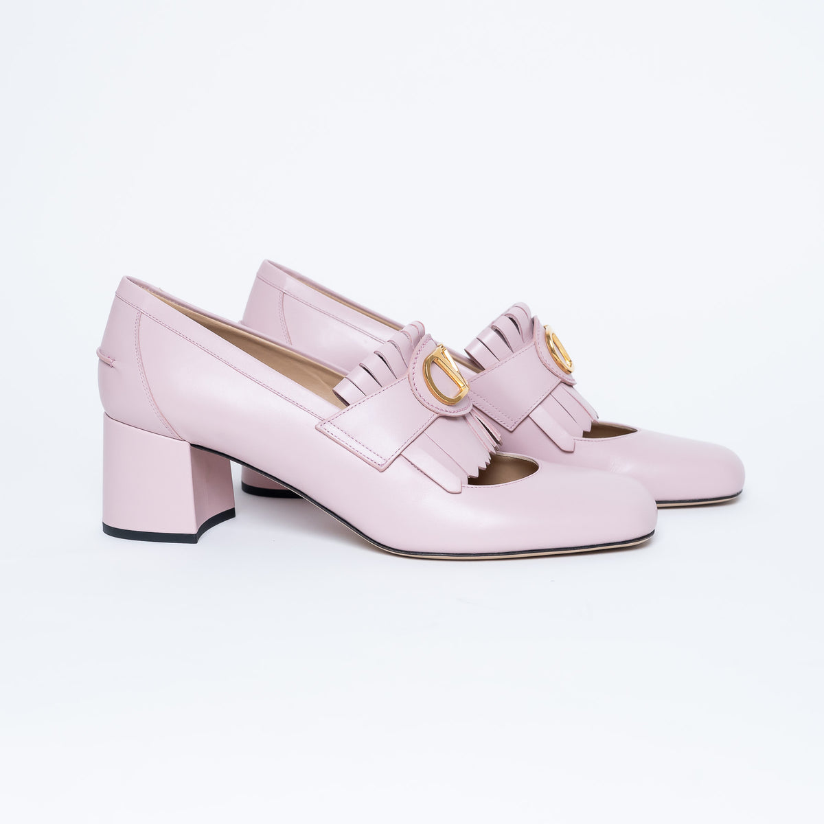 Valentino Blush Leather VLogo Pumps with Fringe Detail Size 41