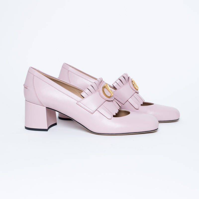 Valentino Blush Leather VLogo Pumps with Fringe Detail Size 41