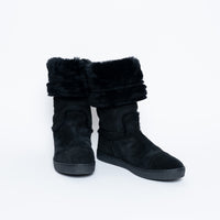 Pre-Loved Chanel™ Black Suede Faux Fur Lined Boots Size 38