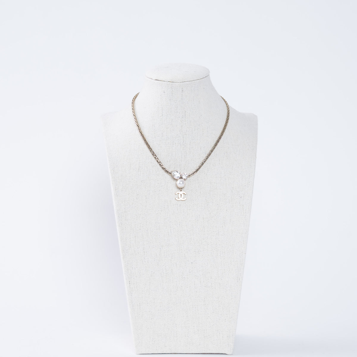 Pre-Loved Chanel™ Logo Drop Necklace with Pearl and Crystal Insets