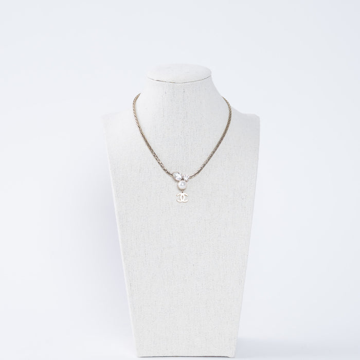 Pre-Loved Chanel™ Logo Drop Necklace with Pearl and Crystal Insets