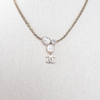 Pre-Loved Chanel™ Logo Drop Necklace with Pearl and Crystal Insets