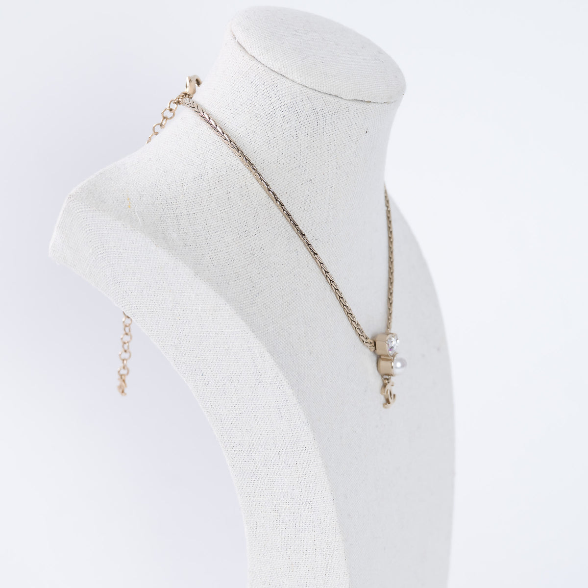 Pre-Loved Chanel™ Logo Drop Necklace with Pearl and Crystal Insets