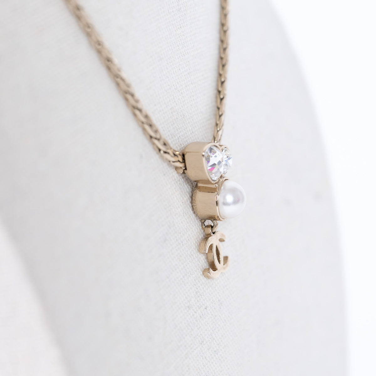 Pre-Loved Chanel™ Logo Drop Necklace with Pearl and Crystal Insets